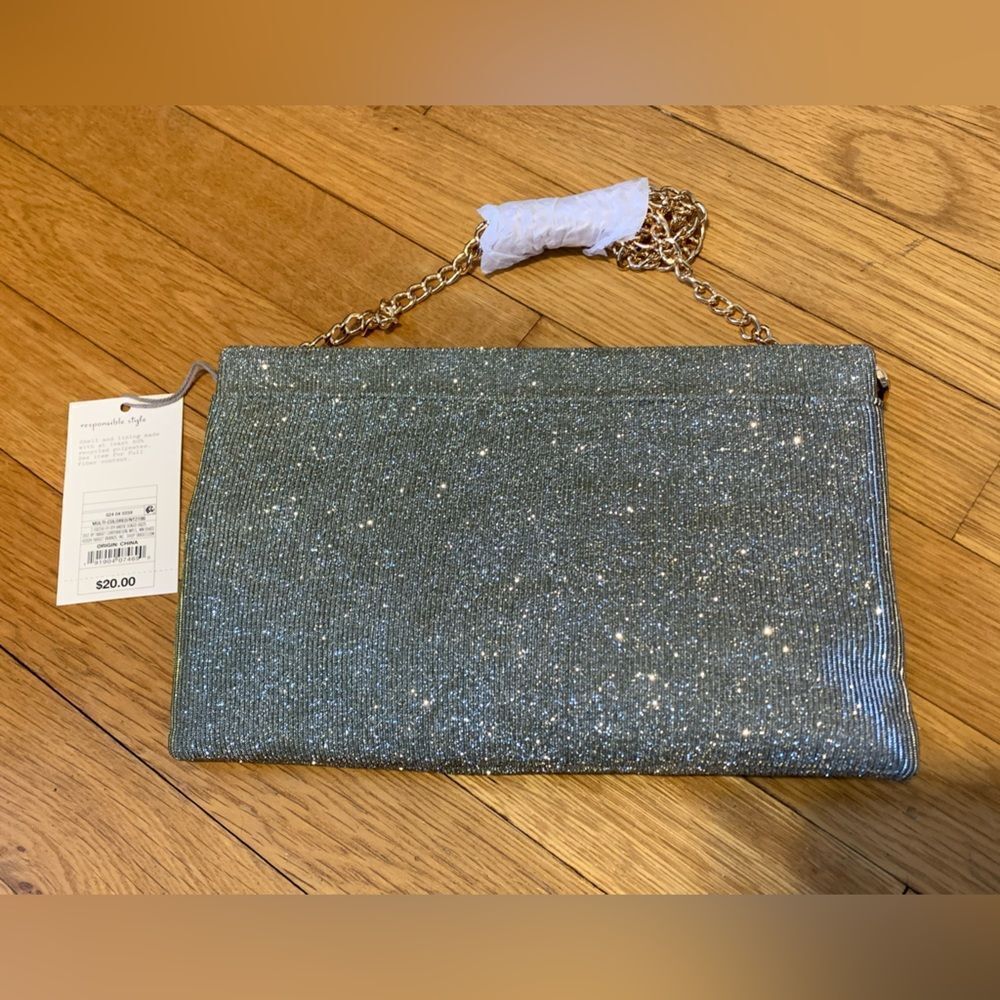 A New Day Elegant Silver Clutch Bag Metal Shoulder strap - Picture 3 of 4